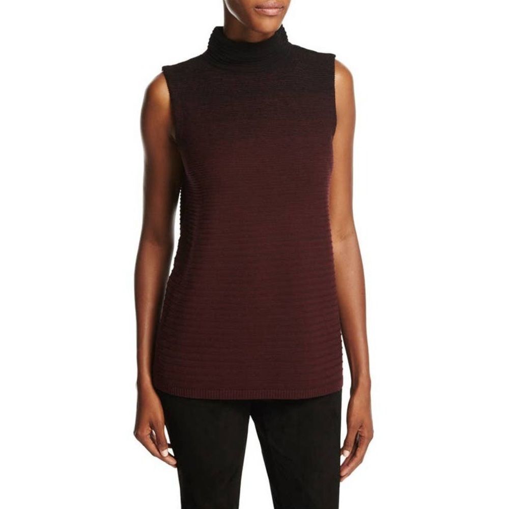 Lafayette 148 mock neck black burgundy ombre wool sweater XXL